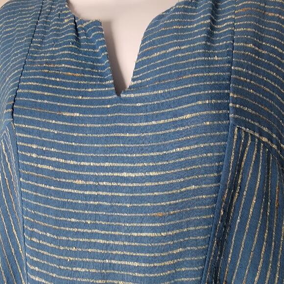 M Square Neetu Malik Blue Striped Cotton Dress Size 1 Shift Midi  Boho Lagenlook - Picture 2 of 9